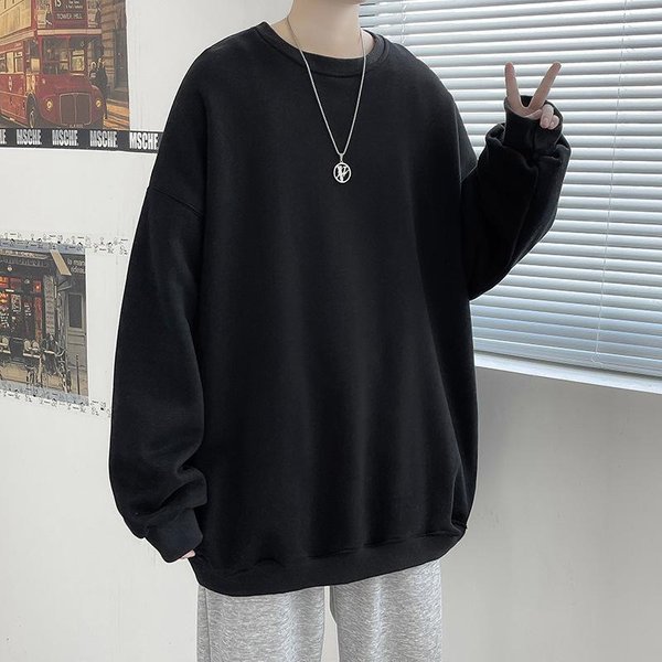 MęSki Sweter Nowy Wiosna I Jesień LuźNy Casualowy Sweter Z OkrąGłYm Dekoltem Jednolity Kolor MęSki Pulower DłUgi RęKaw Koszulka Bazowa 3XL-image