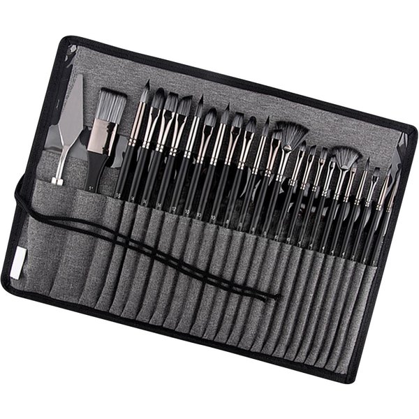 Set De 25 Pinceles De Pintura PortáTil Cerdas De Nailon Set De Pinceles Para Pintura Al ÓLeo Suministros De Pintura Para Artistas Para Profesionales-image