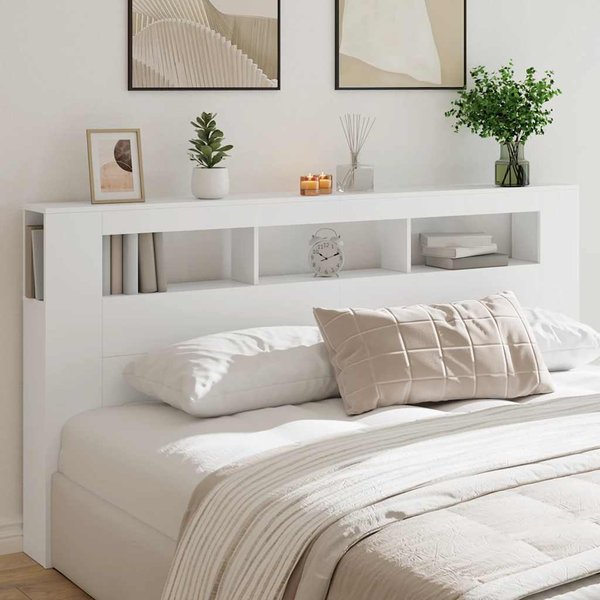 Vidaxl Cabecero De Cama Con Led, Blanco, 200X18,5X103,5 Cm-image