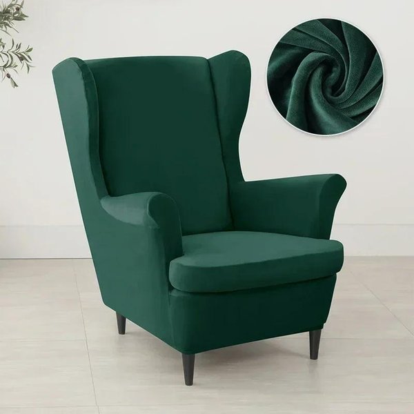 2 Piezas/Juego Fundas De Terciopelo Para Silla Wingback Removibles Funda EláStica Para SillóN Con Alas Con Funda Para CojíN De Asiento CubresofáS EláSticos Sala De Estar-image