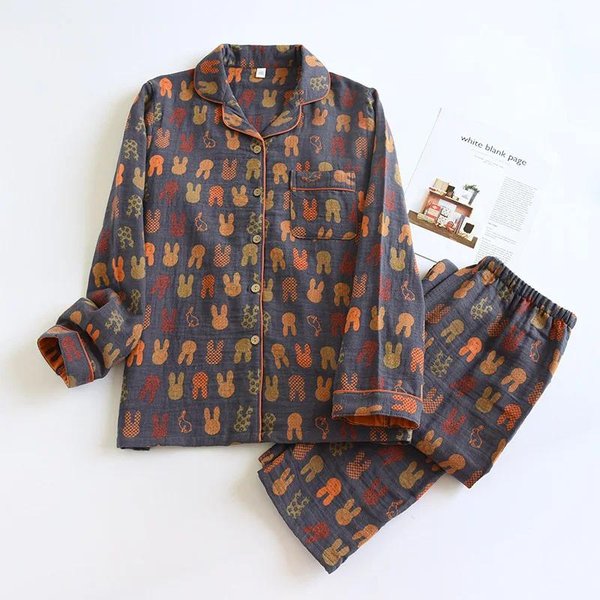 Conjunto De Pijama Para Pareja De Primavera Y OtoñO, 100 % AlgodóN, Manga Larga, Pantalones Para Hombre Y Mujer, Dos Piezas, Bonito Mobiliario Para El Hogar. L Brown-image