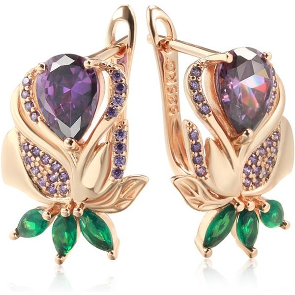Kienl Pendiente Colgante De Flor De ZircóN Natural PúRpura Vintage JoyeríA Fina Diaria De Alta Calidad Para Mujer Color Oro Rosa Pendiente Grande-image