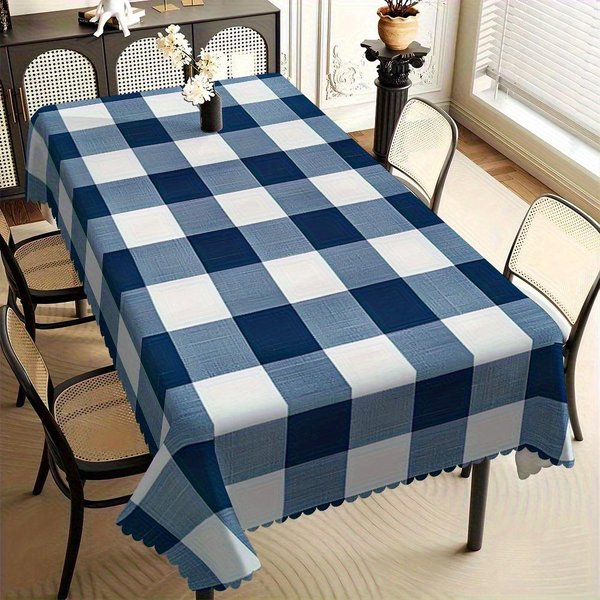 Granatowo-BiałY W Kratę ProstokąTny Obrus Na Stół Dekoracja StołU Zmywalny Nadruk Buffalo Plaid Obrus Na Stół Kuchenny Jadalniany Dekoracja Imprezowa 140X300Cm-image