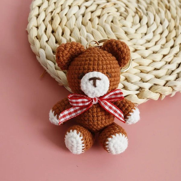 Llaveros De Osito Lindo PequeñO Para Regalos De Pareja Hecho A Mano MuñEca De Oso Tejida Llavero MuñEca Animal Llavero De Ganchillo Accesorios Personalizados Brown-image