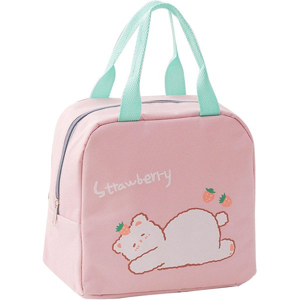 Bolsa De Almuerzo Estilo Dibujos Animados Cremallera Asa Ensanchada Tela Oxford PelíCula De Aluminio PortáTil Bolsa Lonchera Para Color Rosa-image