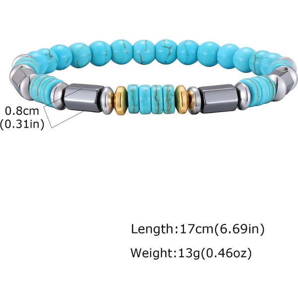 Retro Imitation Natural Blue Stone Beads Bracelet For Men, Handmade Elastic Bracelets, Fashion Party Jewelry Accessories Gift Blue-image