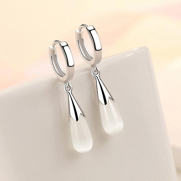 Pendientes RomáNticos De Plata De Ley 925 Con óPalo GeoméTrico Para Mujer, JoyeríA De Compromiso De Boda Eh371 Blanco-image