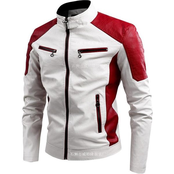 Chaqueta De Cuero Casual Fina De Primavera Y OtoñO Para Hombre, Moda Empalmada, Locomotora Retro, Chaqueta De Cuero 4XL Gray-image