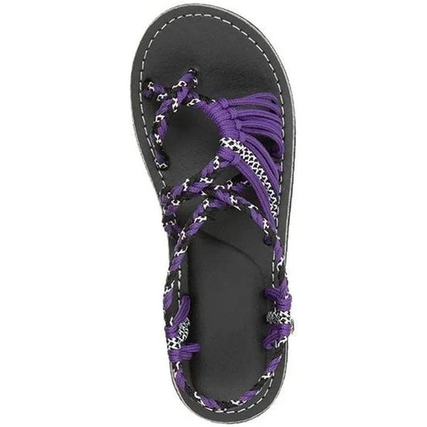 Moda Mujer Verano Chanclas Sandalias Zapatos Color Mixto CombinacióN Nudo De Cuerda Playa Dedo Sandalias Romanas Casual CóModas Zapatos Talla Grande 42 PúRpura-image