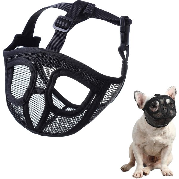 Bozal De Perro Con Hocico Corto, Bozal De Bulldog, Malla Transpirable Ajustable Para Entrenar, Morder Y Ladrar Large Negro-image