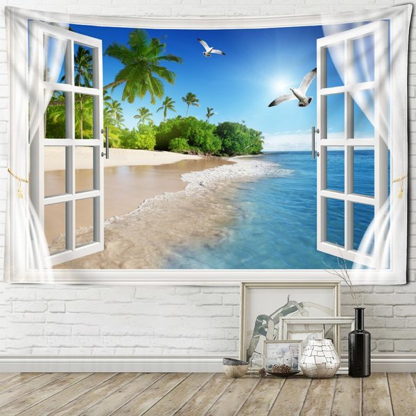 Tapiz De Paisaje De JardíN Para Colgar En La Pared, Estilo Bohemio, Hippie, EstéTica PsicodéLica, Arte Para HabitacióN, Pintura, DecoracióN Del Hogar 95X70Cm Gray-image
