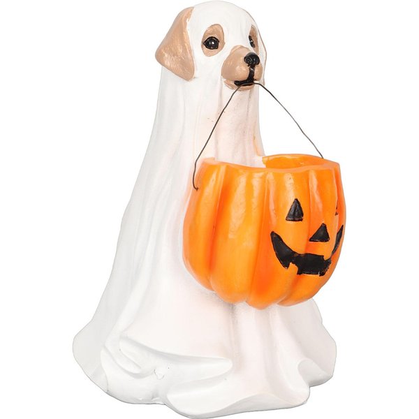 Statua Psa Ducha Na Halloween ŻYwica Ozdoba Psa Dyni SłOdka Straszna Figurka Psa Ducha Do WewnąTrz Na ZewnąTrz-image
