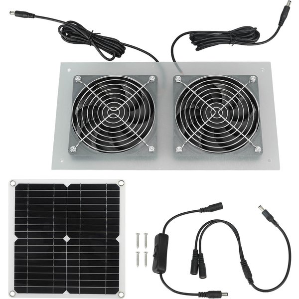 Ventilador De 15W Con Panel Solar Kits De Doble Ventilador Eficientes Con EnergíA Solar Para Gallinero Invernaderos Cobertizo Gray-image