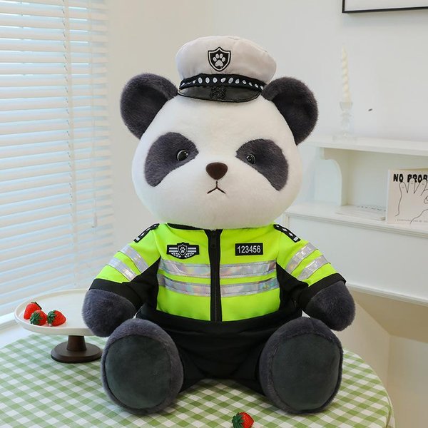 Nowa Pluszowa Lalka Panda Policjantka Szmaciana Lalka Kreatywny Pluszowa Zabawka Lalka NiedźWiedź Ognia PamiąTkowy Prezent Na Wydarzenie 23Cm Gray-image