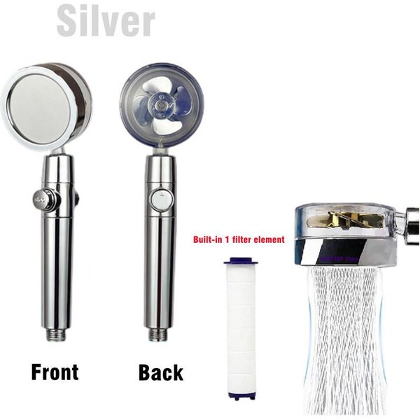 Cabezal De Ducha Con Ventilador Turbo Con RotacióN De 360 Grados, Rociador De Ahorro De Agua A Alta PresióN, Filtros Ajustables, Accesorios De BañO Plata-image