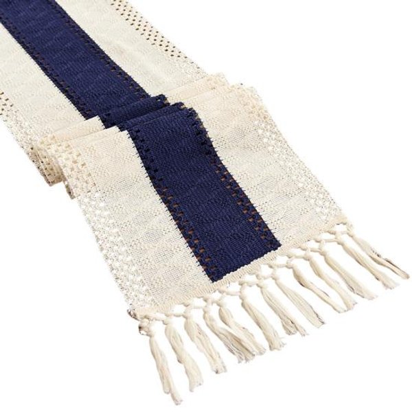 Bohemian Obrus Na Stół Pasiasty Obrus Z FręDzlami Rustykalny Obrus Z FręDzlami Do Dekoracji Domowego StołU W Stylu Wiejskim 160Cm Kolor Granatowy-image