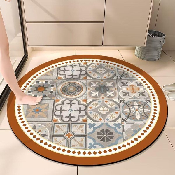Mata Pod Zlew W Stylu Retro OkrąGłA Mata PodłOgowa Do łAzienki WchłAnianie Wody I Odporność Na Zabrudzenia Mata Pod Stopy AntypośLizgowa Do łAzienki Mata Pod Stopy 60*60Cm-image