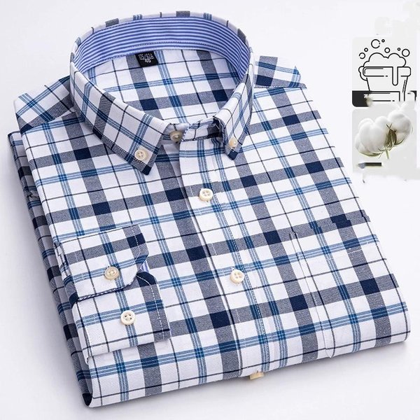 Wiosenna I Jesienna Koszula MęSka Oxford Spun BawełNiana Koszula Z DłUgim RęKawem Casualowa Slim Krata Casualowa Koszula BawełNiana S Gray-image