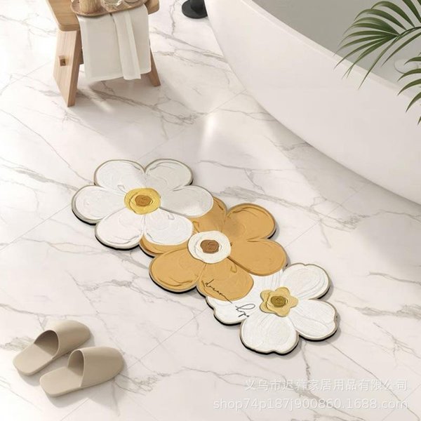 Alfombra De Flores Para BañO Alfombra De Pies Para Inodoro SúPer Absorbente Alfombra Suave De Barro Diatomeo Antideslizante De Secado RáPido 60 * 90Cm (-image