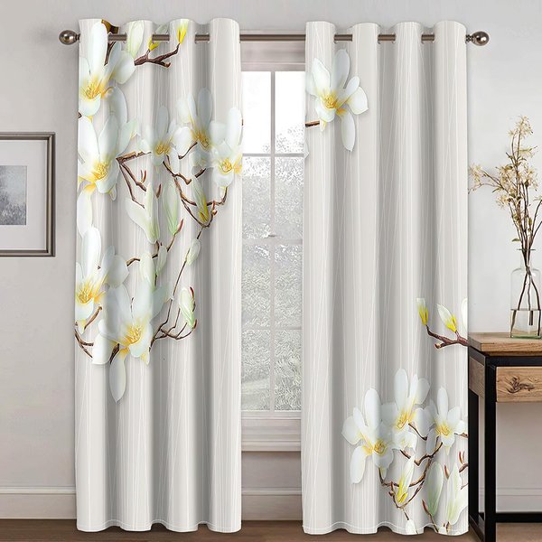 2 Panele Europejskie Proste ZasłOny ŚWieżE Eleganckie CiepłE Kwiaty ZasłOny Salon Sypialnia Kuchnia Dekor 50W130H(Cm)X2Pcs&Hook-image