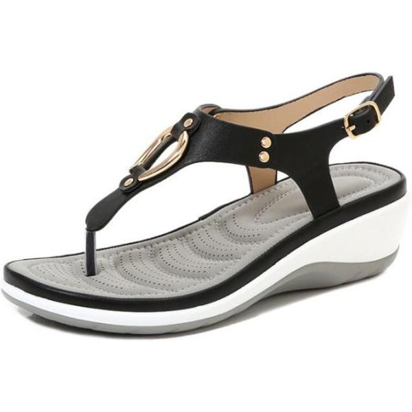 Sandalias De CuñA Para Mujer Chanclas De Playa De Color Liso De Moda Para Mujer Sandalias Con Clip En El Dedo Del Pie Para Mujer Sandalias De Tira Con Hebilla De TacóN Bajo 43 Gray-image