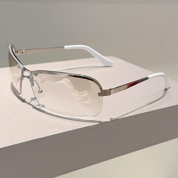Stylowe MęSkie Gradientowe Codzienne Okulary PrzeciwsłOneczne Damskie Modne PodwóJny Mostek Ozdobne Okulary PrzeciwsłOneczne Kammpt Y2K Bezramkowe Okulary PrzeciwsłOneczne Without Case Gray-image