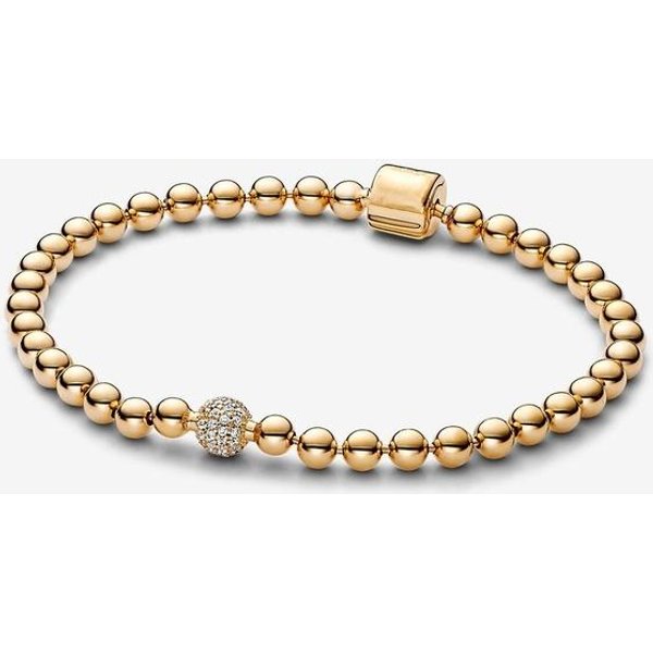 Pulsera De Plata De Ley S925 Con Cuentas Lisas Y Pulsera De Bolas De Cristal Pavé, Abalorio De Cuentas, JoyeríA De Moda Diy 21Cm Beige-image
