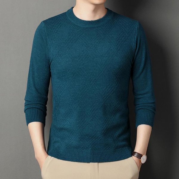 Camiseta Base De Color SóLido Con Cuello Semi-Alto Para Hombre OtoñO E Invierno SuéTer De ImitacióN Cachemir SuéTer Holgado Jacquard De Rombo Juvenil 4XL Blue-image