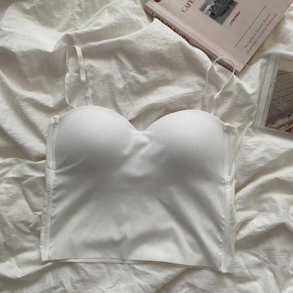 Top Na RamiąCzkach PrążKowany Dzianinowy Halter Crop Topy Damskie Letnie Koszulki Na RamiąCzkach Biustonosz Z WkłAdkami Koszulka Modny Casualowy Rurkowy Damski Bez RęKawóW KróTki Kamizelka M BiałY-image