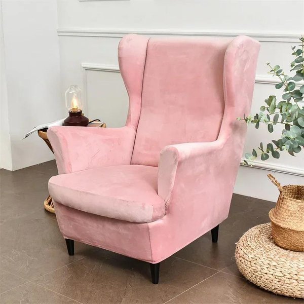 Aksamitny Pokrowiec Na KrzesłO Ze SkrzydełKami Stretch Spandex Pokrowce Na Fotele Zdejmowane Pokrowce Na Sofy Wingback Z Poszewką Na Poduszkę Pokrowiec Na PodnóżEk-image