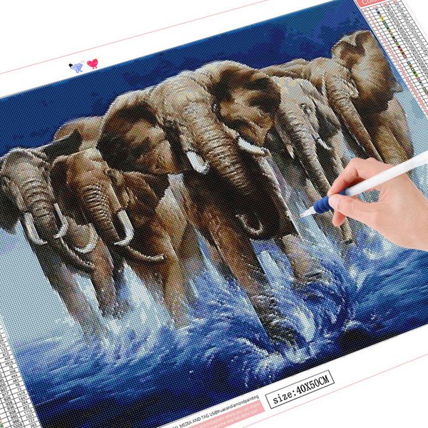Pintura De Diamantes Punto De Cruz Elefante Cuadrado Completo Bordado De Diamantes Venta Animal DecoracióN Del Hogar Full Square 20X30CM-image