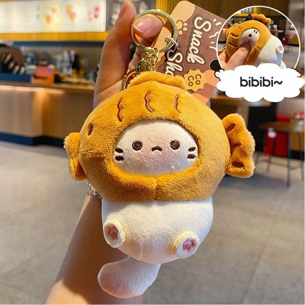 Lindo Llavero De Peluche Cabeza De Mordedor Gato Cacao Estilo JaponéS Colgante Para Mochila MuñEco Colgante Orange-image
