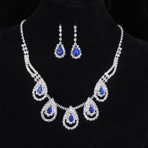 Conjunto De JoyeríA De PedreríA Para Novia Moda Personalidad Gota De Agua Brillante Colgante Collar Pendientes Conjunto De Dos Piezas-image