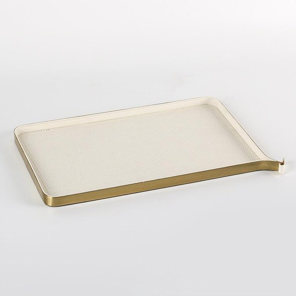 Bandeja De Lujo Ligero De Cuero Italiano Adornos Modelo De Casa Oficina De Ventas Creativa Irregular Rectangular Bandeja De Almacenamiento Decoraciones-image