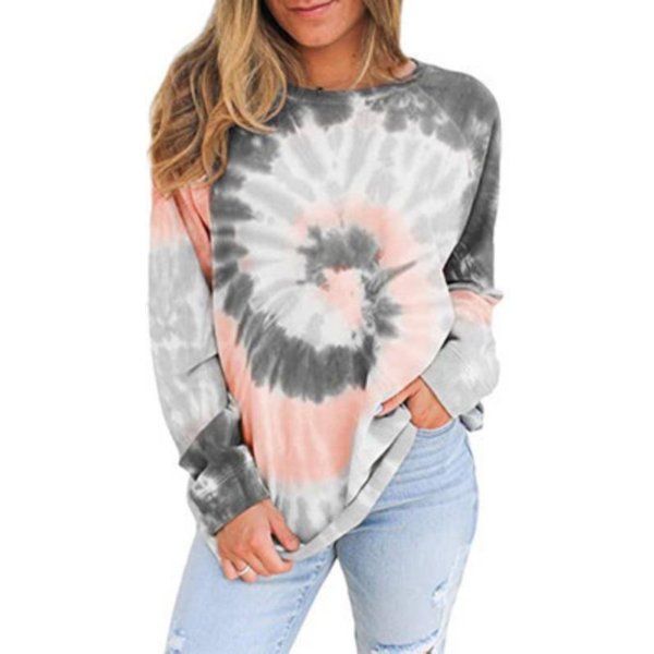 Nowy LuźNy Sweter Z OkrąGłYm Dekoltem I DłUgim RęKawem, Z Nadrukiem Tie-Dye XXL White-image