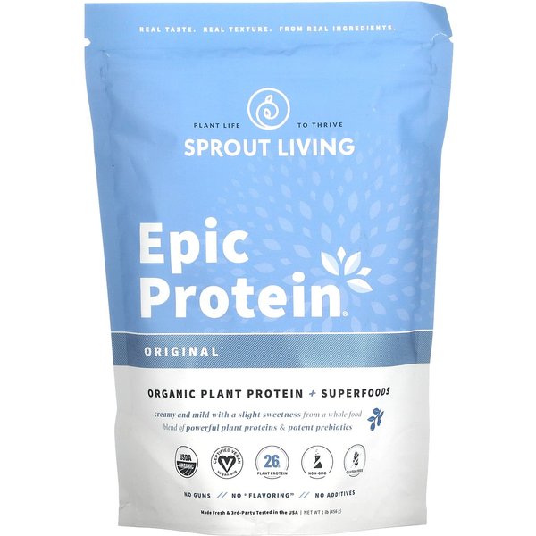 Sprout Living, Epic Protein, ProteíNa Vegetal OrgáNica + Superalimentos, Original, 1 Lb (455 Gramos)-image