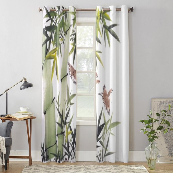 Pintura China Tradicional Cortinas De Bambú Para Ventana Para Sala De Estar Dormitorio Lujo Moderno Cortinas De Cocina Cortinas De Tela 135W X 60H(Cm) X1 White-image