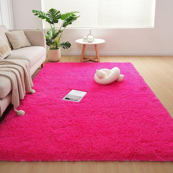 Kratkowany Pluszowy Dywan MięKki Puszysty Dywan Do Salonu Sypialni Wystroju Domu DłUgowłOsy Dywanik PodłOgowy Dywanik Przy łóżKu 50X160Cm RóżA, Czerwony Kolor-image