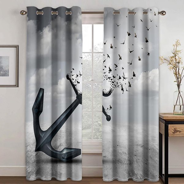 Barato Azul MediterráNeo Vela Ancla Velero Vintage Oceanwindow Cortina Para Sala De Estar Dormitorio DecoracióN 2 Piezas EnvíO Gratis W60 X H150(Cm)X2&Grommet Top-image