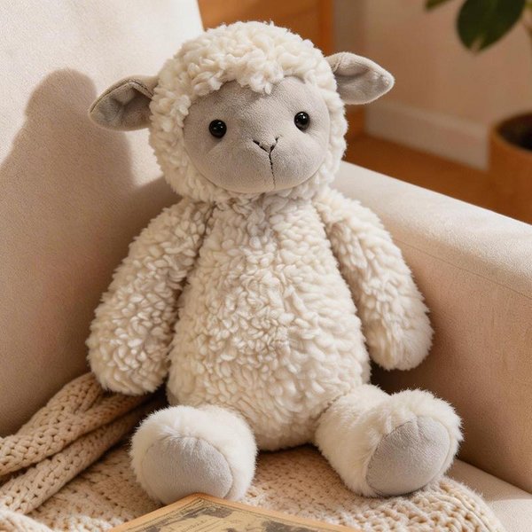 30Cm MięKka Puszysta Owca Kot Pluszowa Zabawka Wypchane KreskóWkowe Zwierzę Przytulna Lalka JagniąTko Dla Dzieci Prezent Dla Dzieci Poduszka Do Spania Beige-image