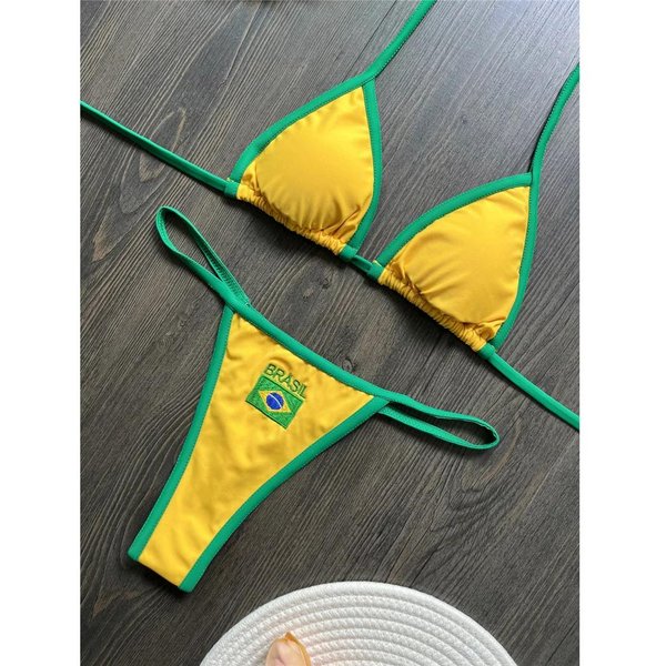 Tanga Tanga Bikini BrasileñO Traje De BañO Para Mujer Traje De BañO Femenino Conjunto De Bikini De Dos Piezas Traje De BañO Bandera De Brasil M Amarillo/Verde-image