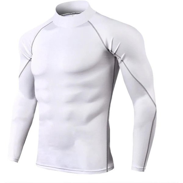 Camisetas Deportivas De Manga Larga De Cuello Alto Para Hombre, Ropa Ajustada Para Fitness, Entrenamiento De Yoga, Correr, Medias De Ciclismo De Secado RáPido XL White-image
