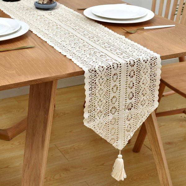 Camino De Mesa Bohemio Beige, Camino De Mesa De Macramé De Crochet Bohemio De Estilo RúStico Vintage Para DecoracióN De Mesa De Comedor, Café Y Fiesta De Bodas 24X120Cm-image