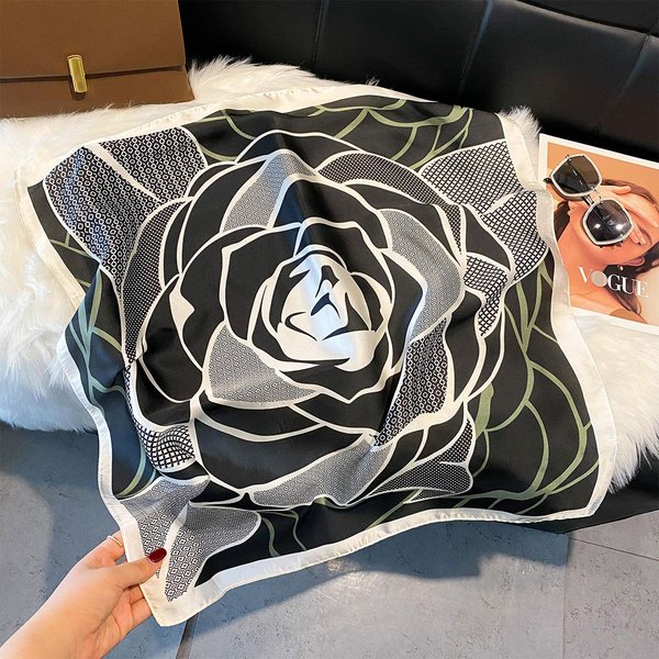 Modny Szalik Damski 70X70Cm Jedwabny Szalik Z Nadrukiem Kamelii Kwadratowy Szal Dekoracyjna Opaska Na GłOwę Szyję Luksusowy WzóR Bandana White-image
