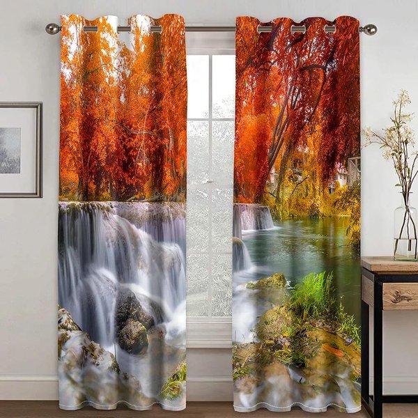 Cortinas De Cascada De Bosque Soleado Impresas En 3D Para Cortinas De Dormitorio Arroyo De MontañA Paisaje Natural Cortina De Ventana Sala De Estar 50Wx60H(Cm)X1Piece&Grommet Top-image