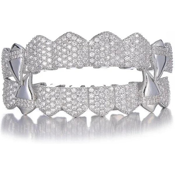 Hip Hop PełNe Kamienie CZ ZęBy Grillz NakłAdki Cyrkonia Iced Out Micro Pave GóRa I Dół Urok Grille Dla MężCzyzn Kobiet BiżUteria-image