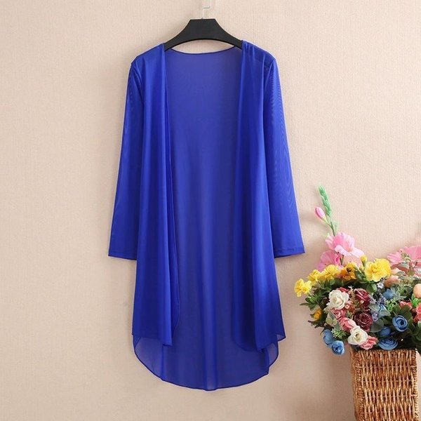 Ropa De ProteccióN Solar Para Mujer De Verano CáRdigan De Malla Transparente Ultraligero Camisa De Aire Acondicionado Talla Grande Chaqueta Chal De Longitud Media M-image