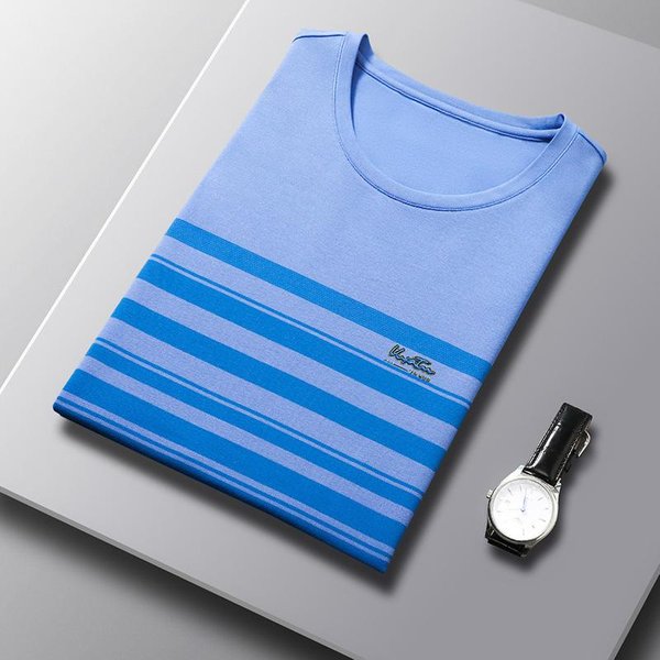 Camiseta De Verano Para Hombre De Manga Corta Moda Juvenil Rayada Cuello Redondo Manga Media Nueva Camiseta Tops De Moda Para Hombre 4XL-image