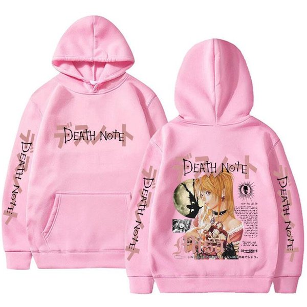 JapońSkie Anime Death Note Misa Bluza Z Kapturem MęSka Damska Odzież Moda Hip Hop Streetwear Unisex Vintage Oversize Bluzy Z Kapturem XL RóżOwy-image