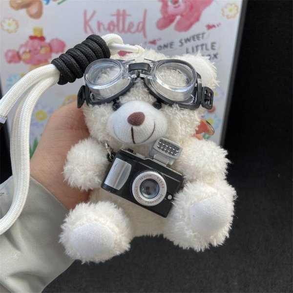 Uroczy NiedźWiedź Pilot Z Okularami Breloczek Aparat Pluszowa Lalka Panda Breloczek Urocze ZwierząTka Lalka NiedźWiedź Wisiorek Do Torebki Zawieszka Do Torebki Gray-image